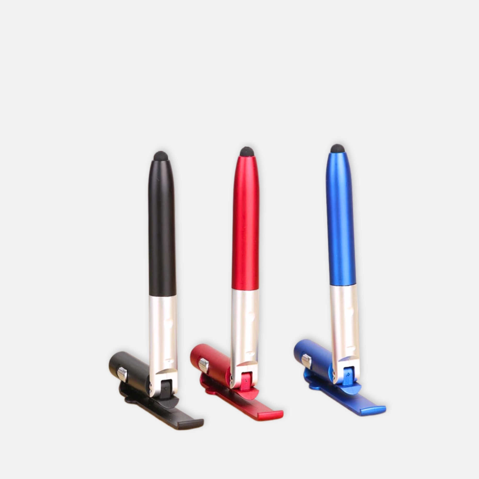 IK BEN AANWEZIG pen in handsfree standaard in zwart, rood en blauw